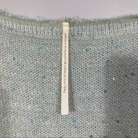 Twelfth Street by Cynthia Vincent Mohair Mint Green Sequin Sweater Sz S - Picture 3 of 4